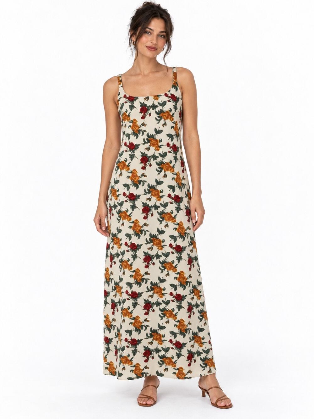 Vintage ‘90s Temper Ivory Rose Print Sleeveless Maxi Dress